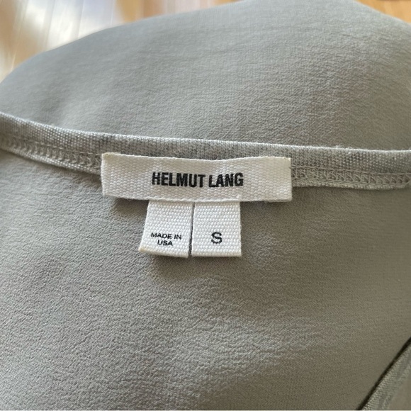 Helmut Lang Dash Silk-Chiffon Combo Gray Round Neck Semi Sheer Blouse Size Small - Picture 6 of 8